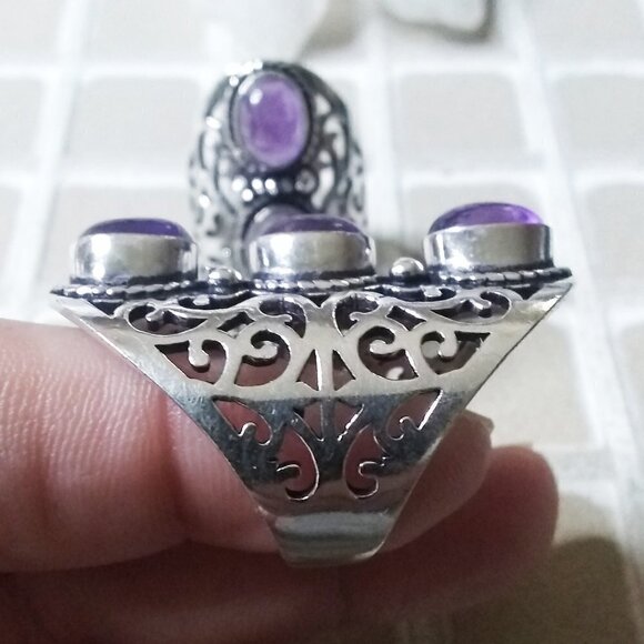 Genuine Amethyst Cabochon Shield Ring - Size 7.5 or 9! Trendy Boho Sexy Chic - Picture 7 of 12